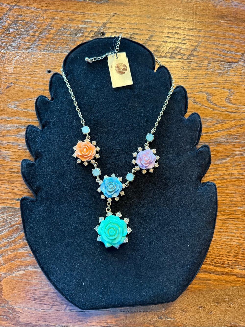 Multicolor Rose Statement Necklace with Pastel Resin Flowers
